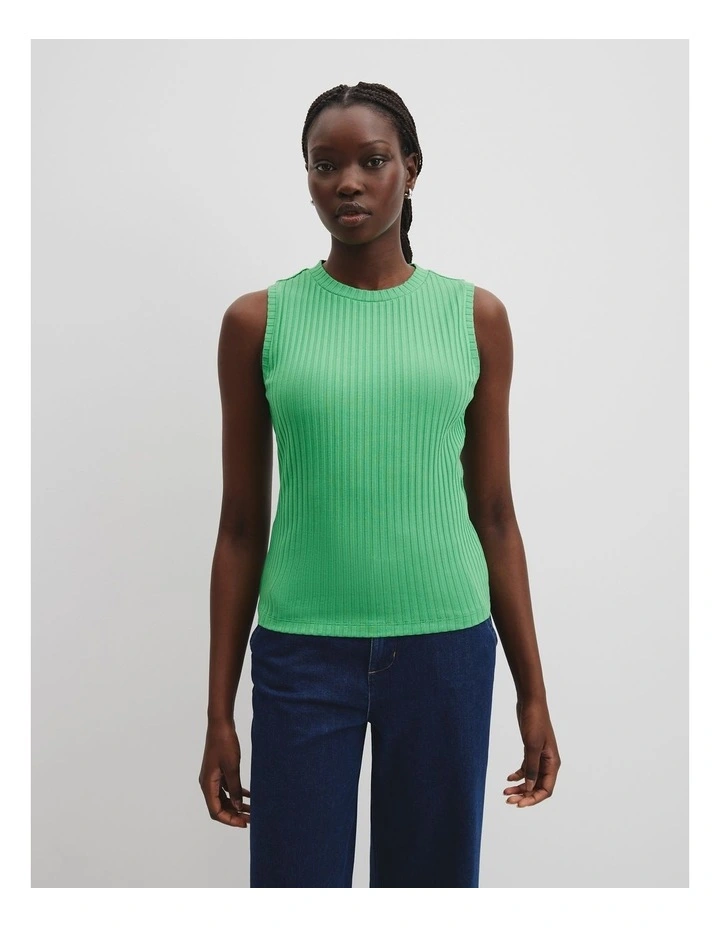 High Neck Rib Tank in Jade Green image 1