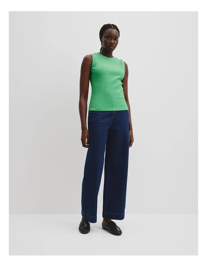 High Neck Rib Tank in Jade Green image 2
