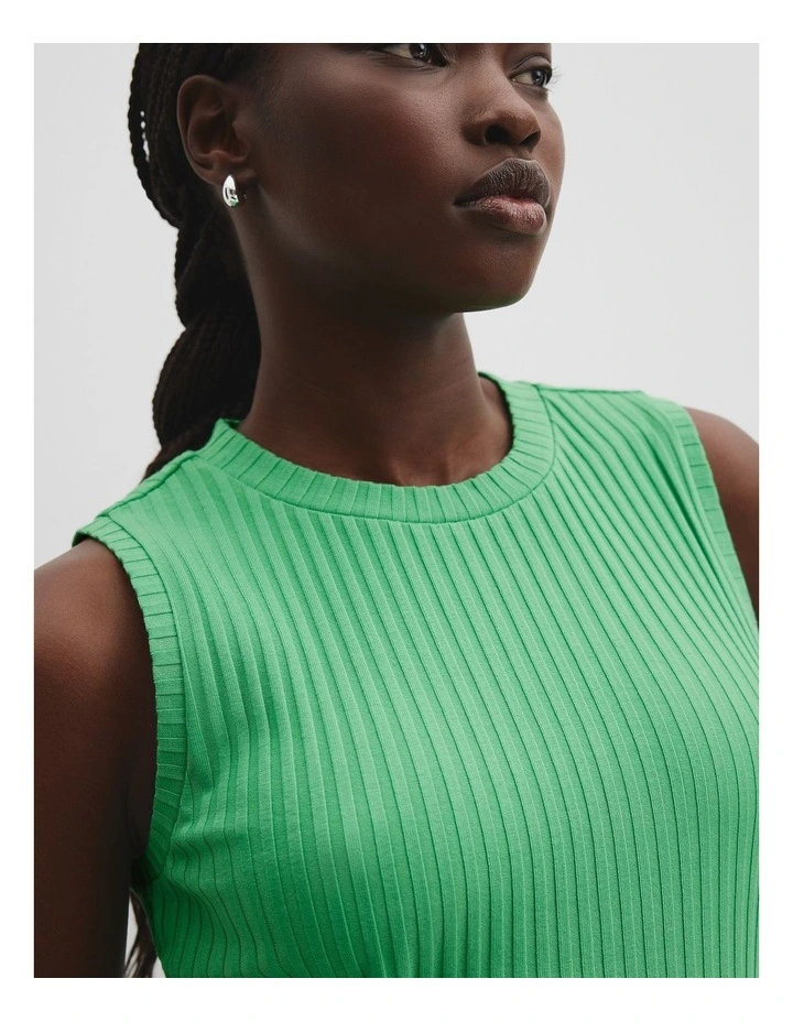 High Neck Rib Tank in Jade Green image 3