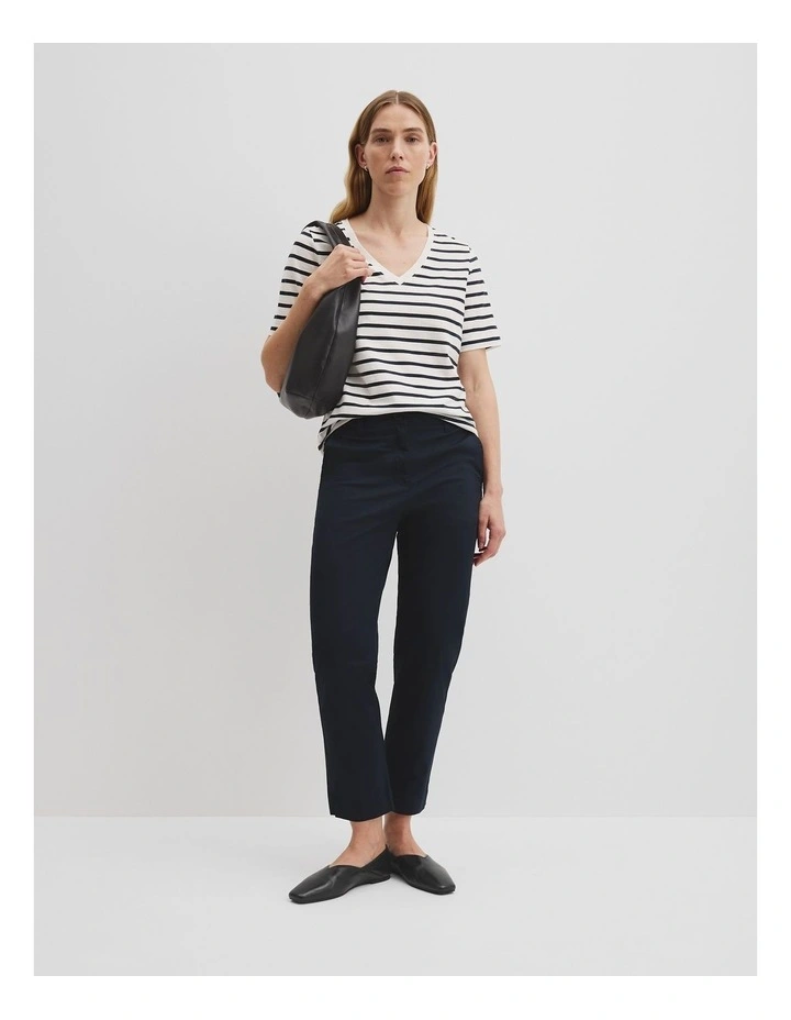 Australian Cotton Stripe Short Sleeve V-neck Neck T-shirt in Navy Stripe image 3