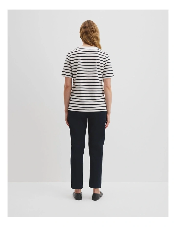 Australian Cotton Stripe Short Sleeve V-neck Neck T-shirt in Navy Stripe image 4