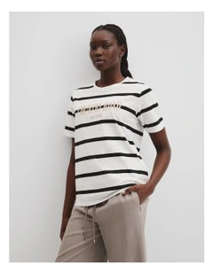 Stripe Heritage Embroidered T-shirt in White