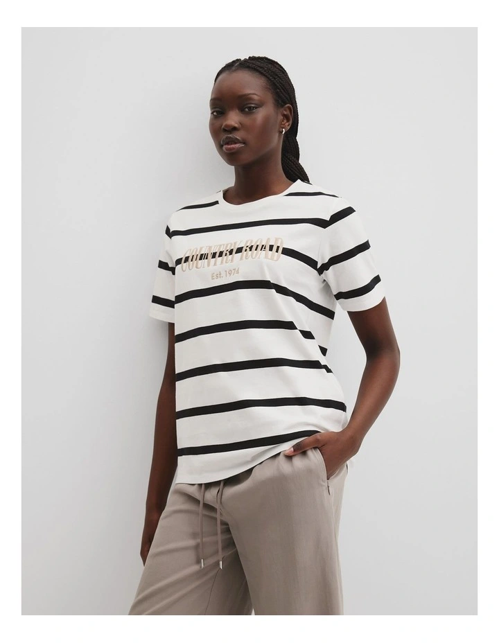 Stripe Heritage Embroidered T-shirt in White image 1
