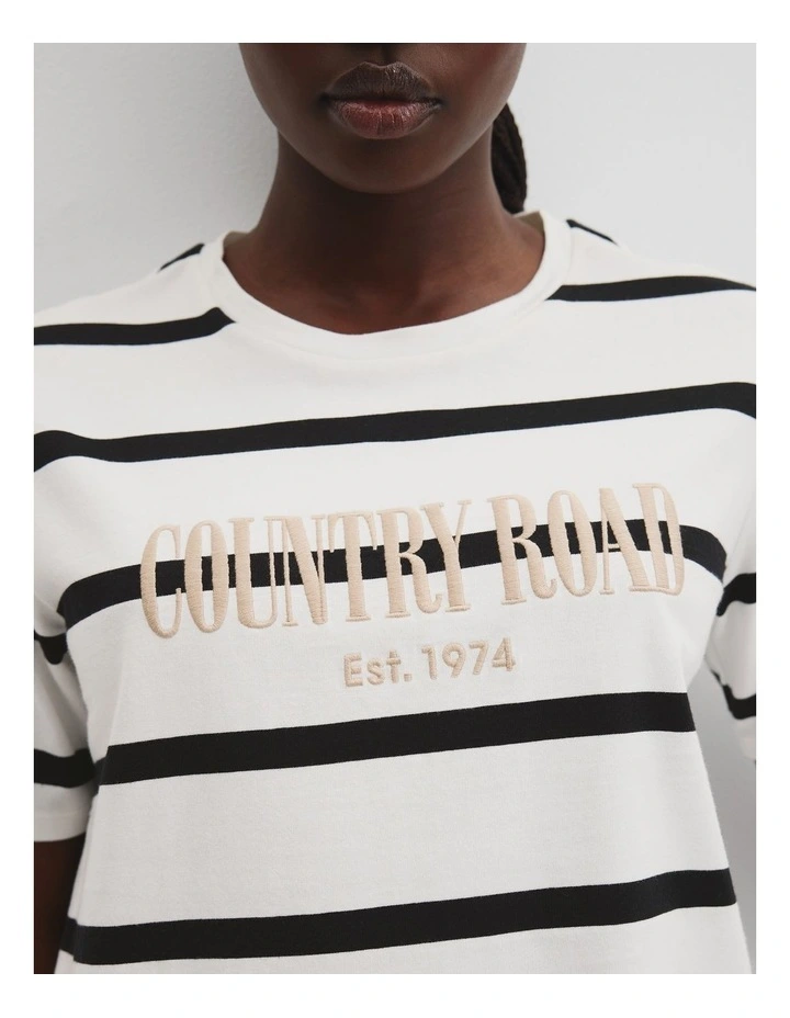 Stripe Heritage Embroidered T-shirt in White image 3