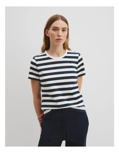 Slub Stripe Short Sleeve T-shirt in White