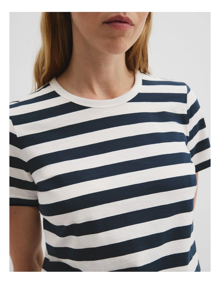 Slub Stripe Short Sleeve T-shirt in White image 2