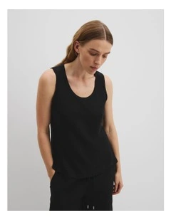 Organically Grown Linen Scoop Neck Tank in Black