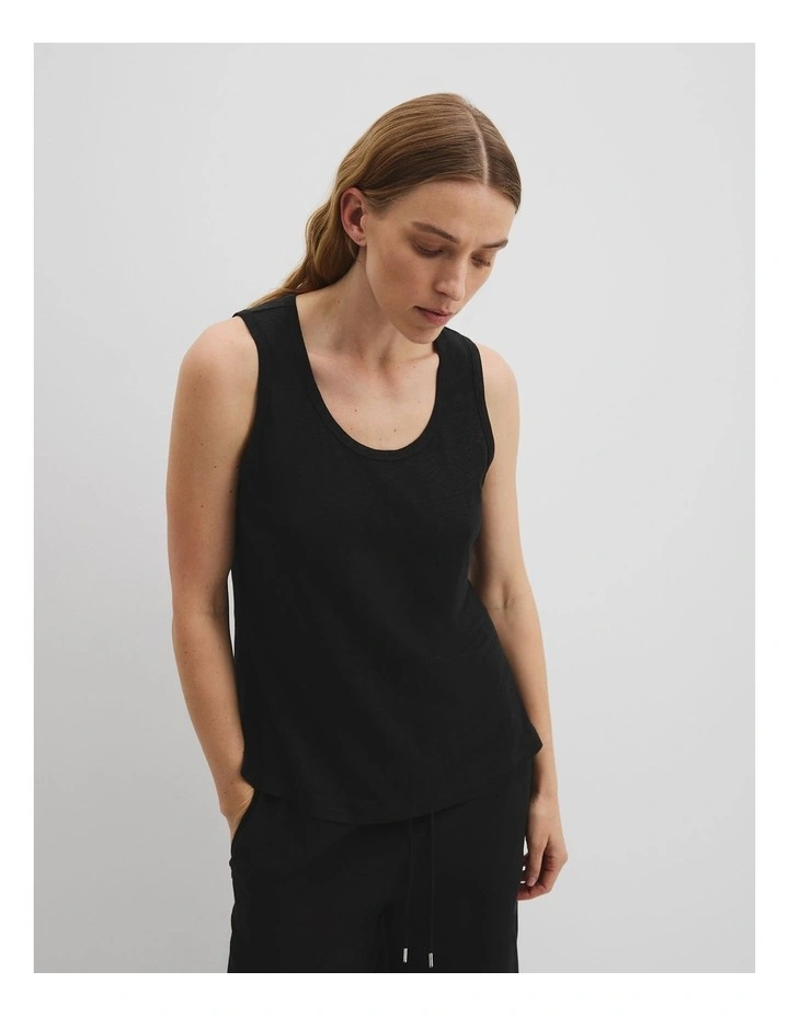 Organically Grown Linen Scoop Neck Tank in Black image 1