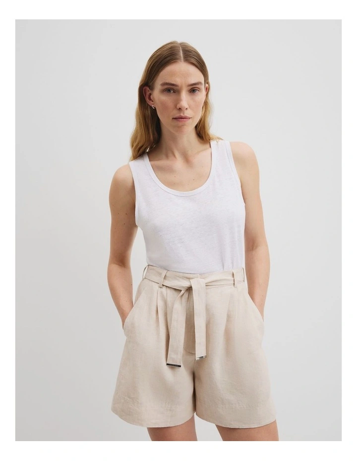 Organically Grown Linen Scoop Neck Tank in White image 1