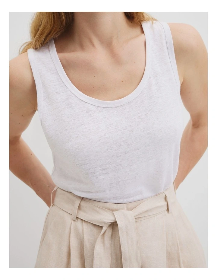 Organically Grown Linen Scoop Neck Tank in White image 2