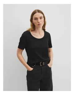 Organically Grown Linen Scoop Neck T-shirt in Black