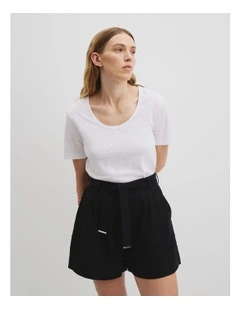 Organically Grown Linen Scoop Neck T-shirt in White