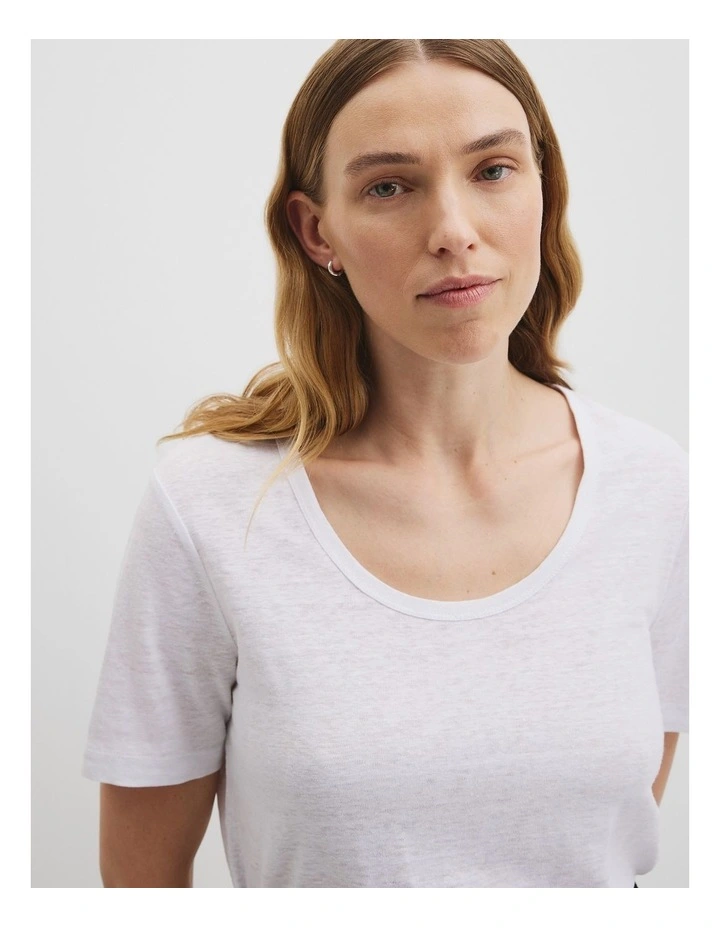 Organically Grown Linen Scoop Neck T-shirt in White image 2