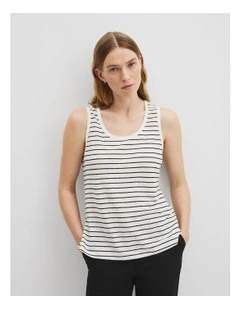 Stripe Scoop Neck T-shirt in White