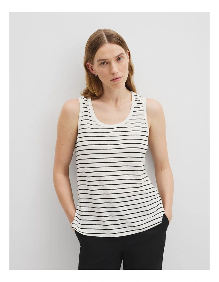 Stripe Scoop Neck T-shirt in White image 1