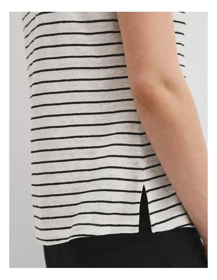 Stripe Scoop Neck T-shirt in White image 2
