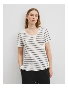 Organically Grown Linen Stripe Scoop Neck Tank in White
