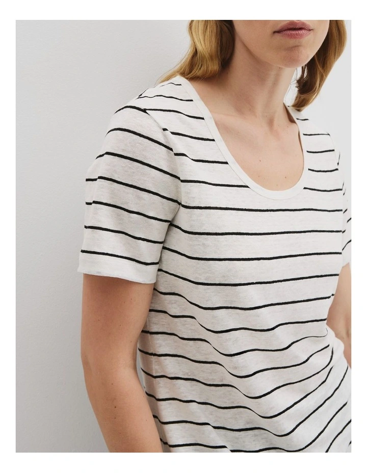 Organically Grown Linen Stripe Scoop Neck Tank in White image 2