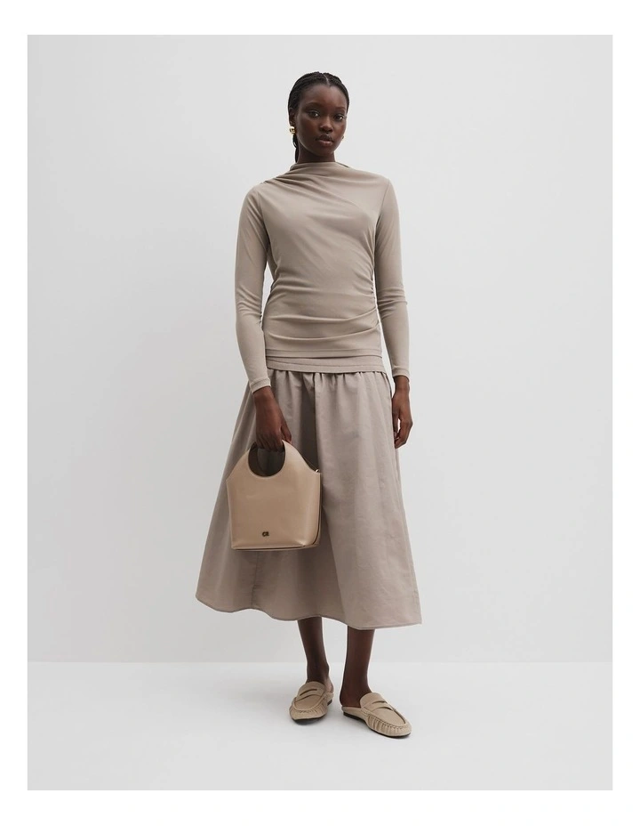 Recycled Polyester Sheer Drape Top in Taupe image 5