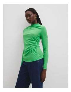 Recycled Polyester Sheer Drape Top in Jade Green