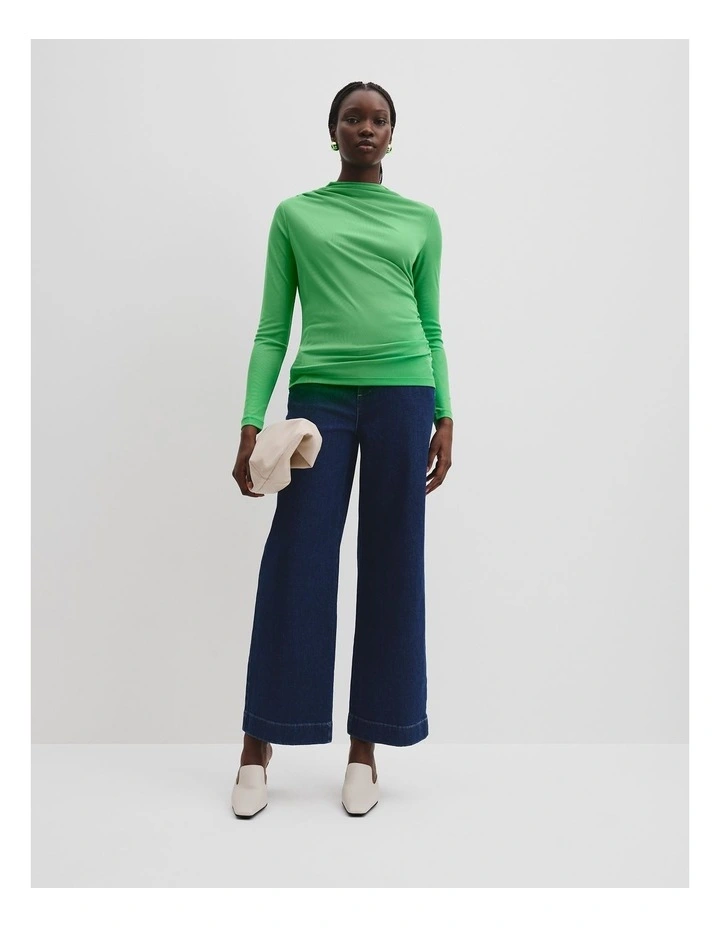 Recycled Polyester Sheer Drape Top in Jade Green image 3