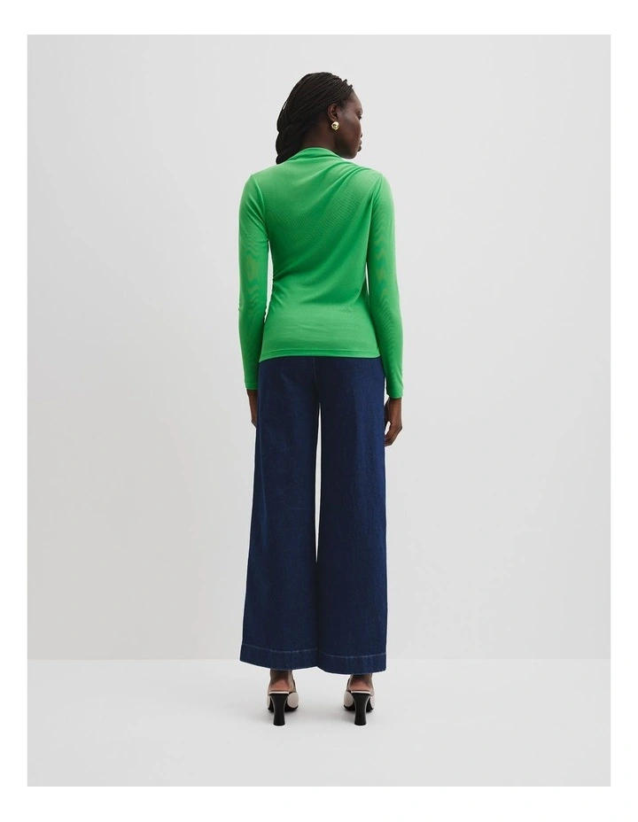 Recycled Polyester Sheer Drape Top in Jade Green image 4