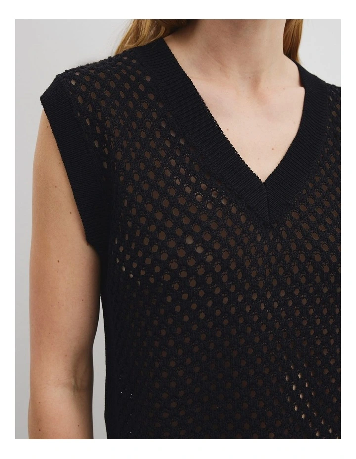 Organically Grown Cotton Linen Open Mesh Knit T-shirt in Black image 2