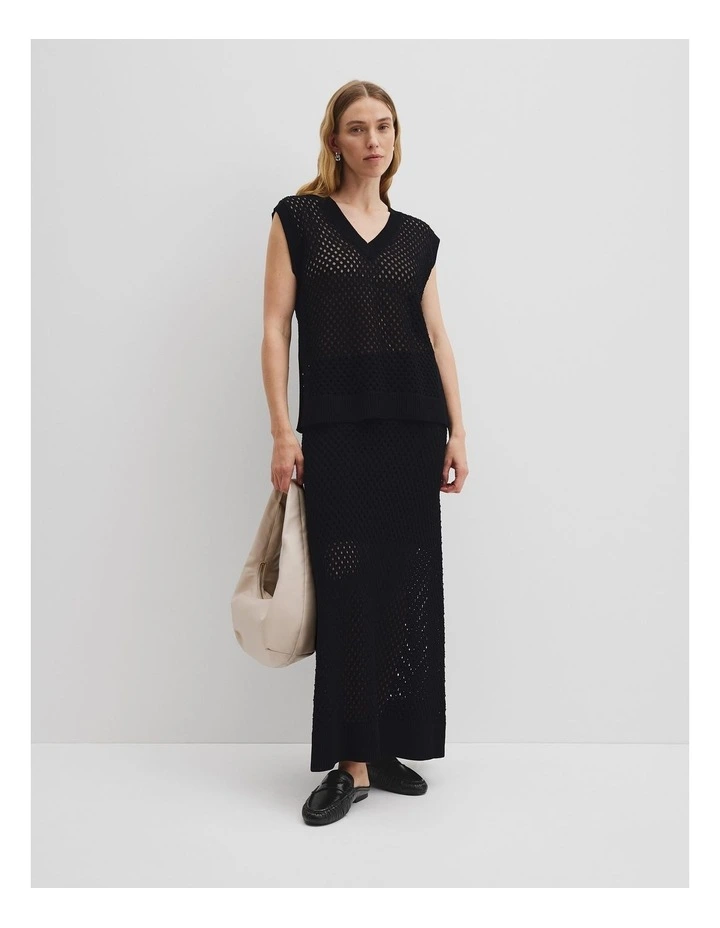 Organically Grown Cotton Linen Open Mesh Knit T-shirt in Black image 3
