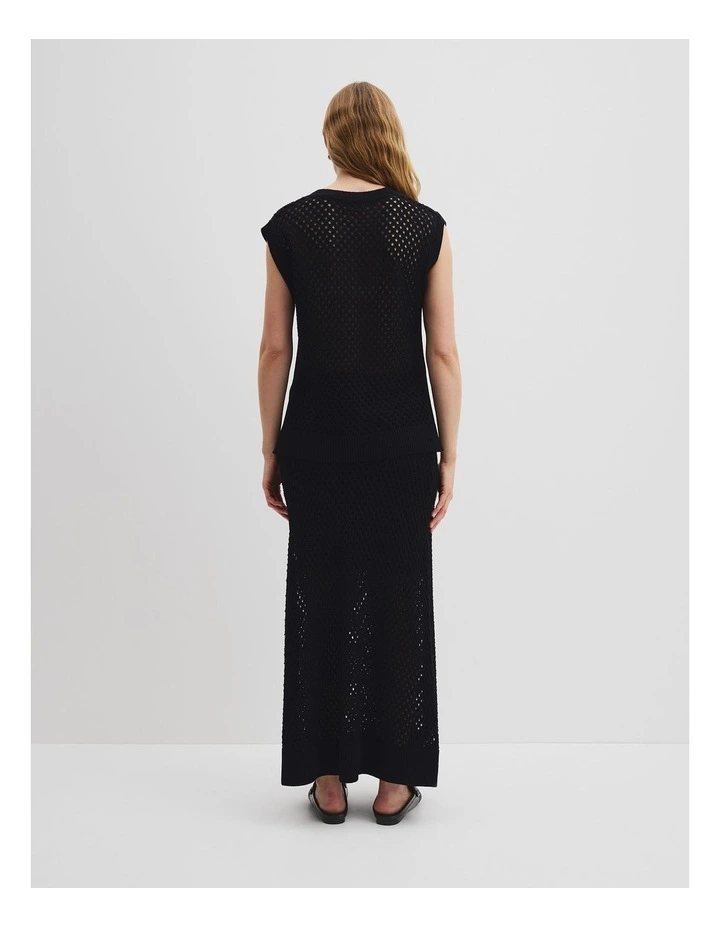 Organically Grown Cotton Linen Open Mesh Knit T-shirt in Black image 4