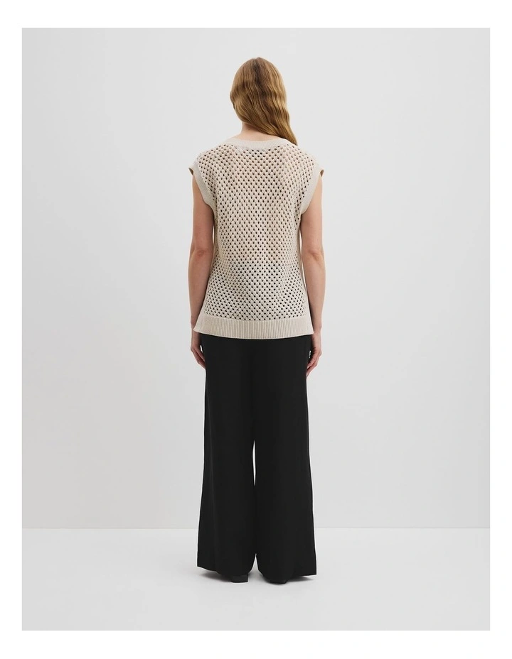 Organically Grown Cotton Linen Open Mesh Knit T-shirt in Crema image 4