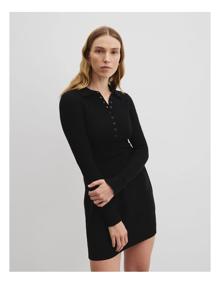 Wool Silk Knit Henley in Black image 1