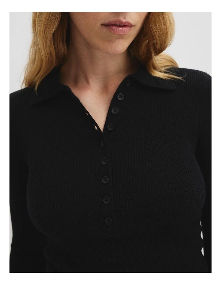 Wool Silk Knit Henley in Black image 2