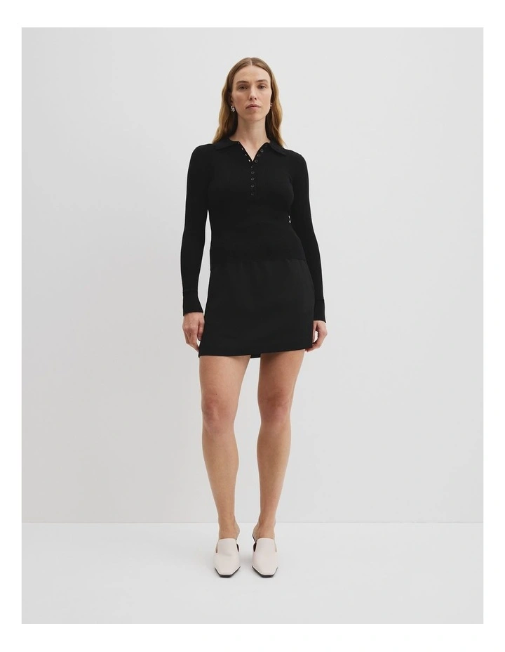 Wool Silk Knit Henley in Black image 3