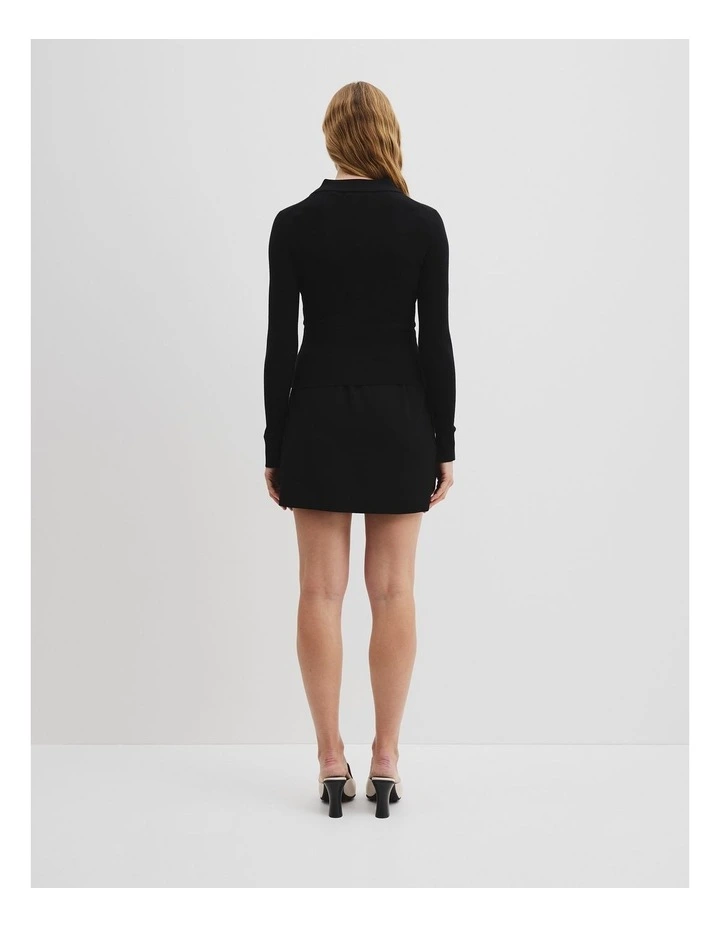 Wool Silk Knit Henley in Black image 4