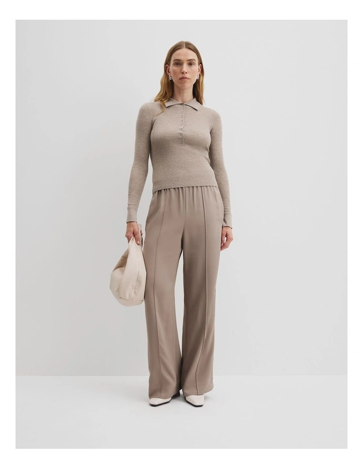 Wool Silk Knit Henley in Taupe image 3