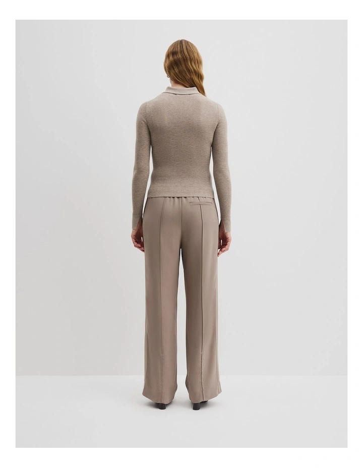 Wool Silk Knit Henley in Taupe image 4