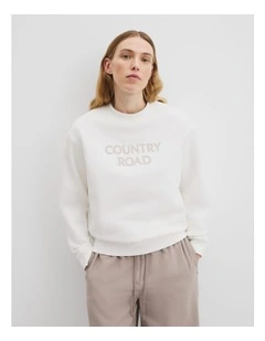 Australian Good Earth Cotton Monogram Sweat in Ecru