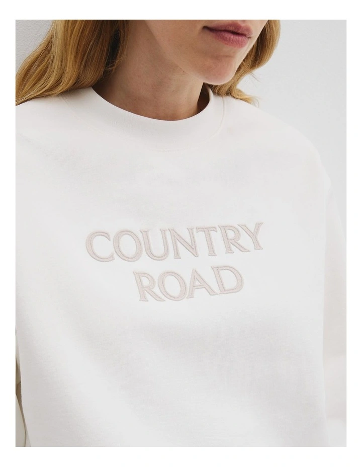 Australian Good Earth Cotton Monogram Sweat in Ecru image 2
