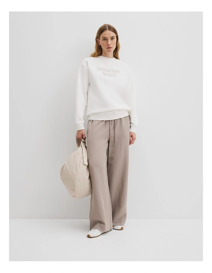 Australian Good Earth Cotton Monogram Sweat in Ecru image 3