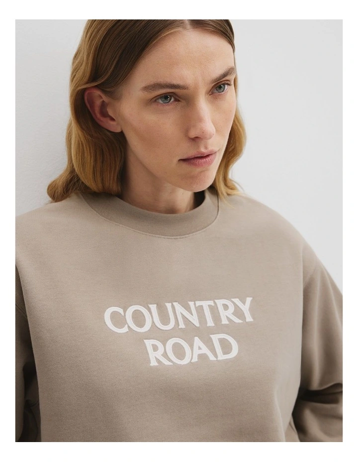 Australian Good Earth Cotton Monogram Sweat in Taupe image 2