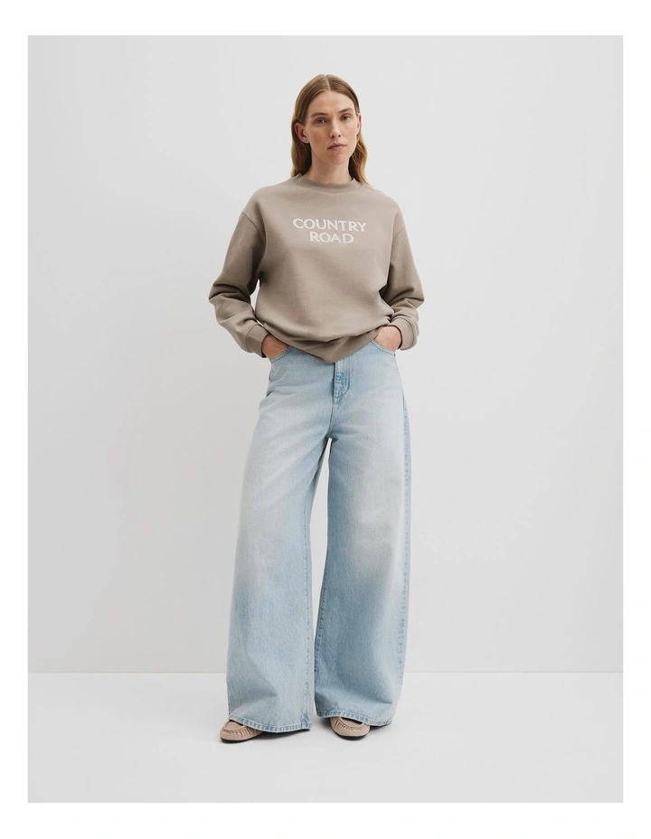Australian Good Earth Cotton Monogram Sweat in Taupe image 3