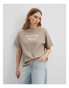 Australian Cotton Monogram T-shirt in Taupe