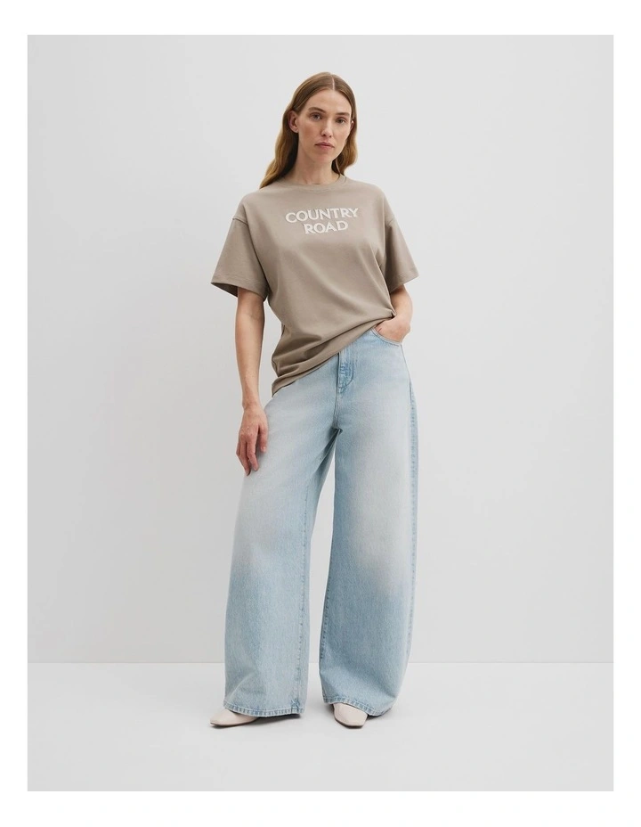 Australian Cotton Monogram T-shirt in Taupe image 3