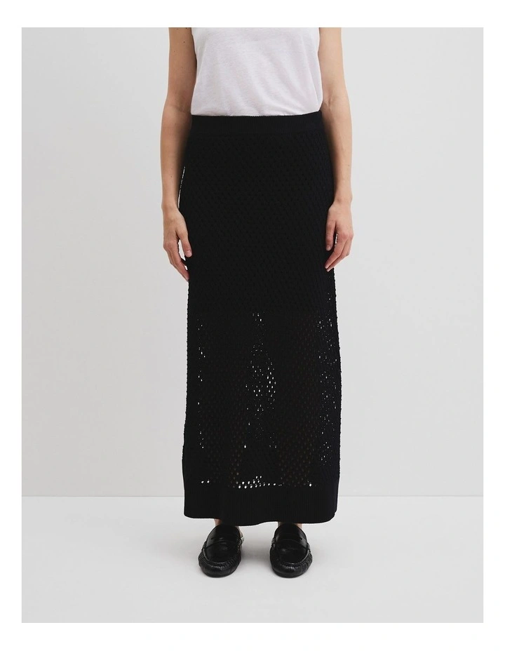 Organically Grown Cotton Linen Open Mesh Knit Skirt in Black image 2