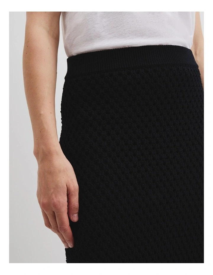 Organically Grown Cotton Linen Open Mesh Knit Skirt in Black image 3