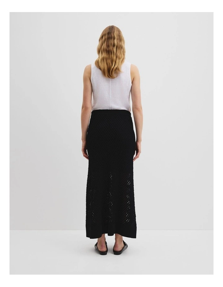 Organically Grown Cotton Linen Open Mesh Knit Skirt in Black image 4