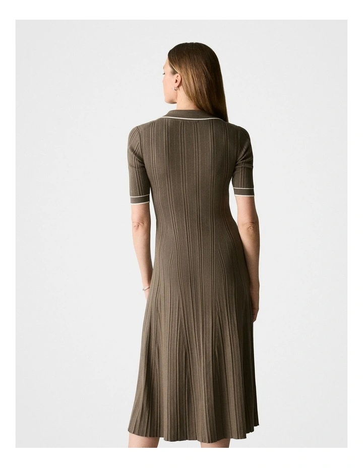 Cotton Cashmere Blend Rib Knit Polo Dress in Dark Olive image 2