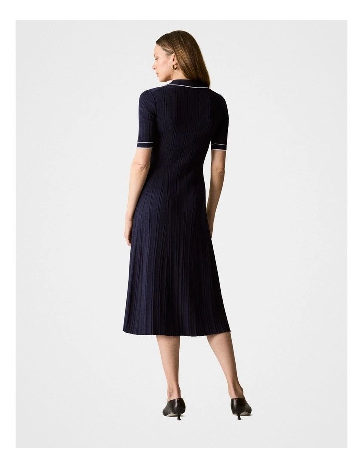 Cotton Cashmere Blend Rib Knit Polo Dress in Night Sky image 3