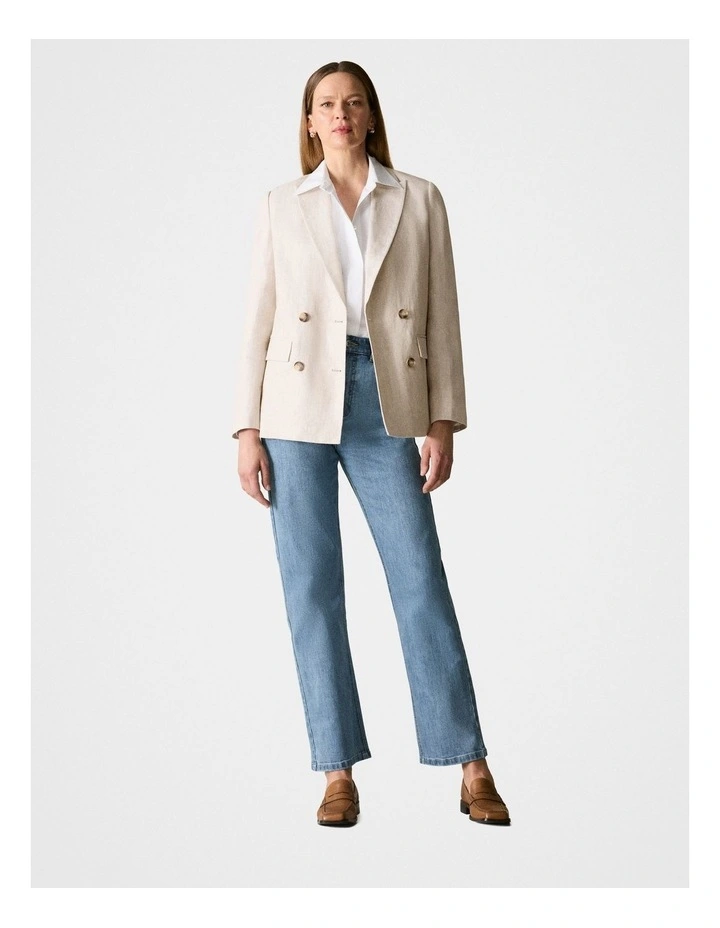 Organically Grown Yarn Dyed Linen Blazer in Flax image 2