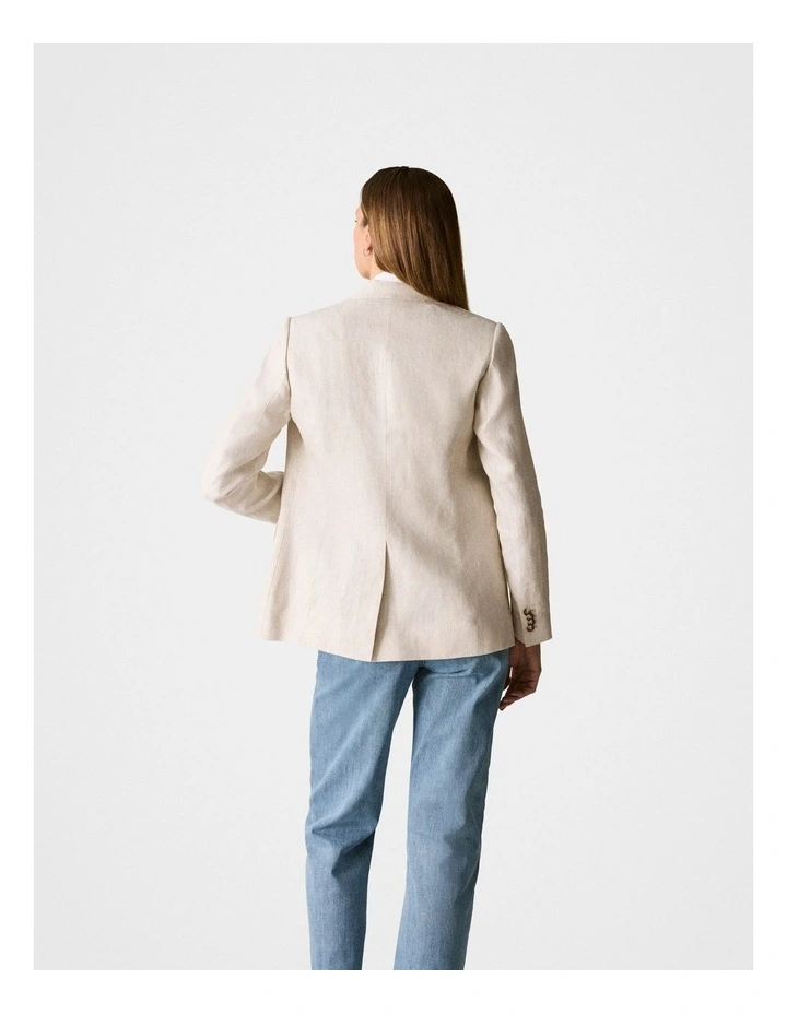 Organically Grown Yarn Dyed Linen Blazer in Flax image 3